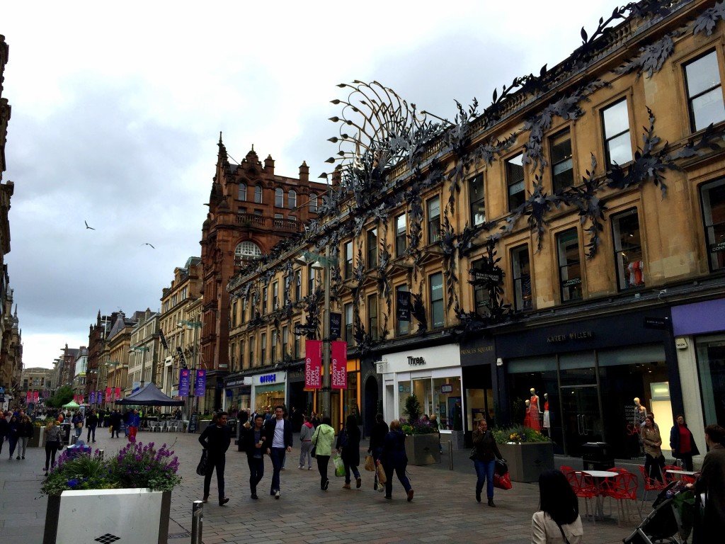 bustling shopping district in downtown glasgaow scotland